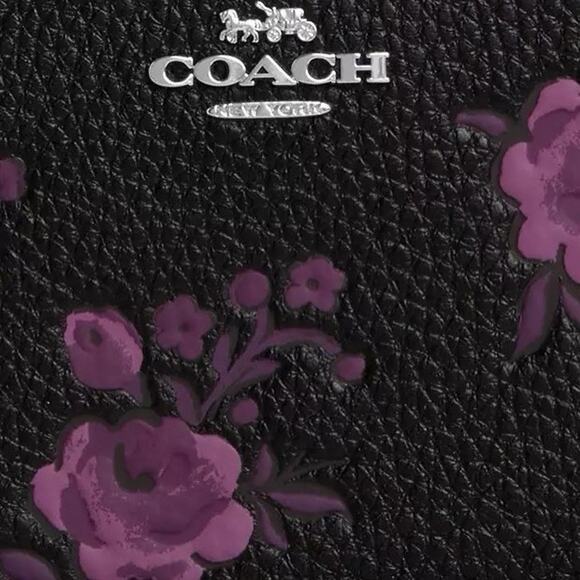 NWT Coach Long Zip Around Wallet With Floral Print CCL36 Black/Purple - Picture 9 of 10